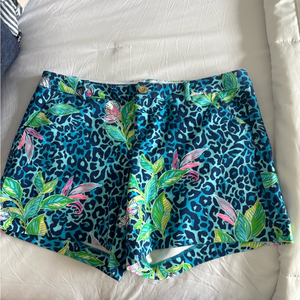 Lilly Pulitzer Blue and Green Shorts Vibrant Tropical Design